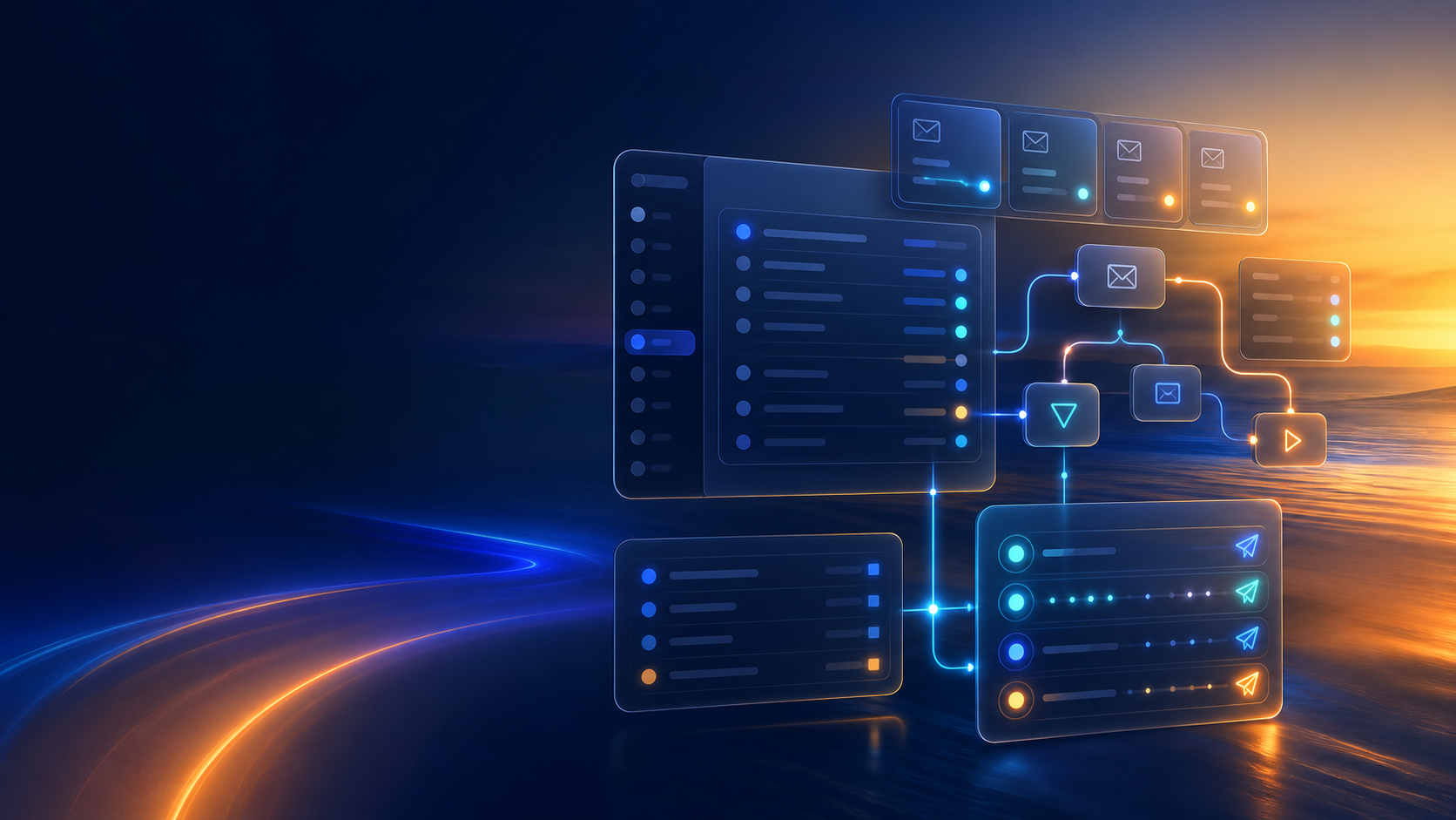Glassmorphism agent email workflow interface preview